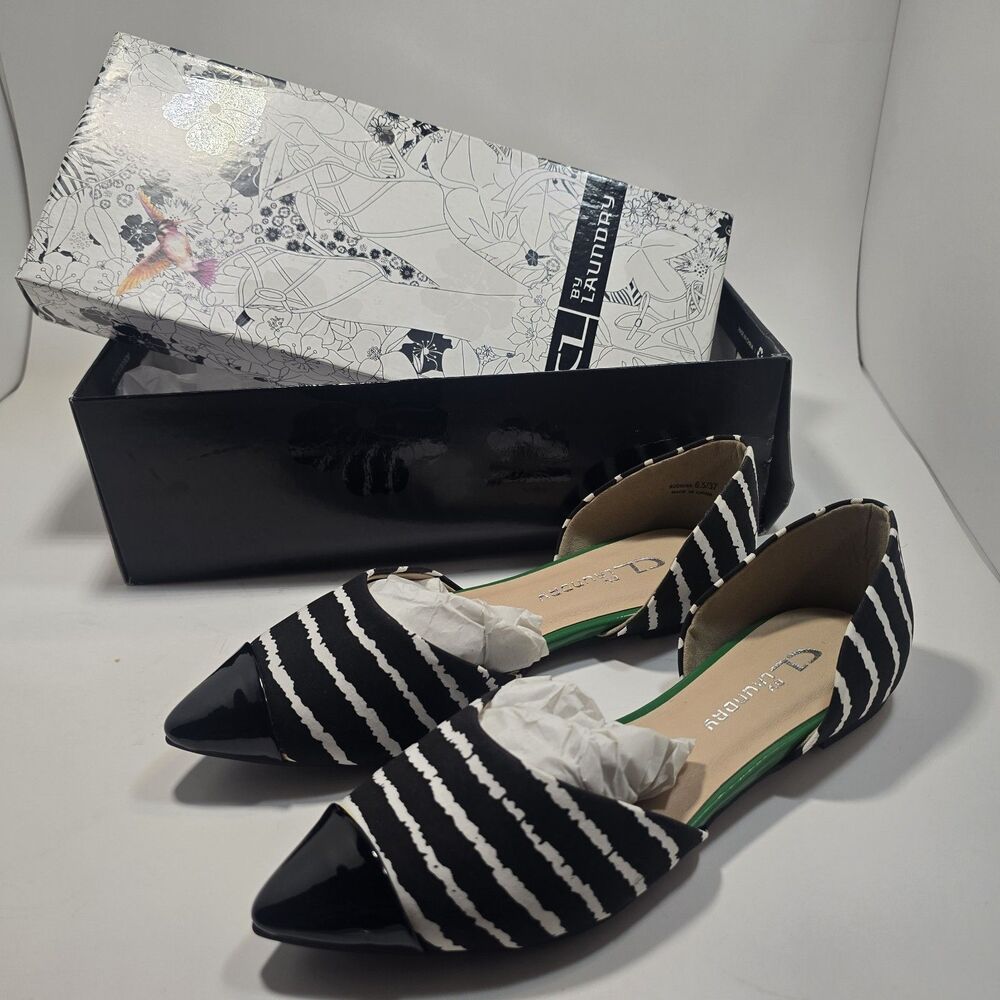 CL By Laundry Audrina Womens 6.5 Black and White Flats New In Box